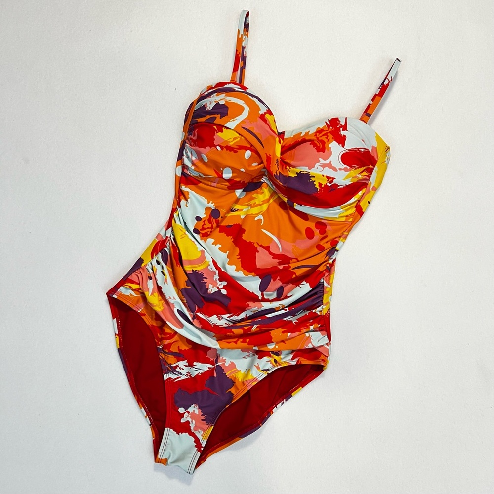 RELLECIGA Abstract Colorful High Cut Tummy Control Removable Straps One Piece L